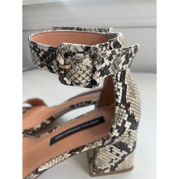 French Connection Snakeskin Heels Size 7 Ankle Strap Peep Toe Sandals Night Out - Picture 8 of 10